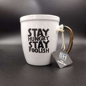 Blue Harbor Collection White Gold Trim Stay Hungry Stay Foolish Coffee Mug Cup
